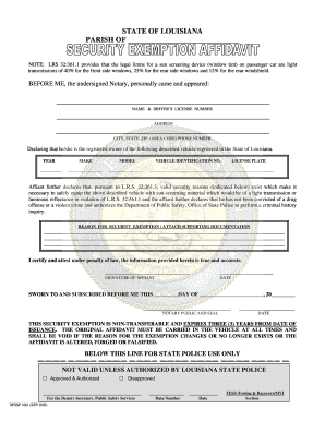 Security Exemption Affidavit  Form