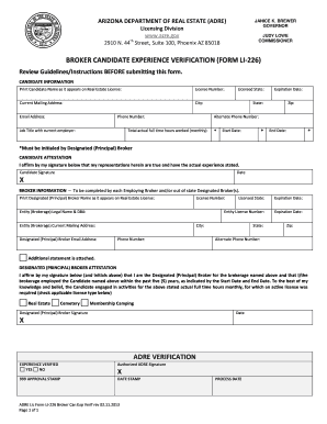 LI 226 Arizona Department of Real Estate Azre  Form