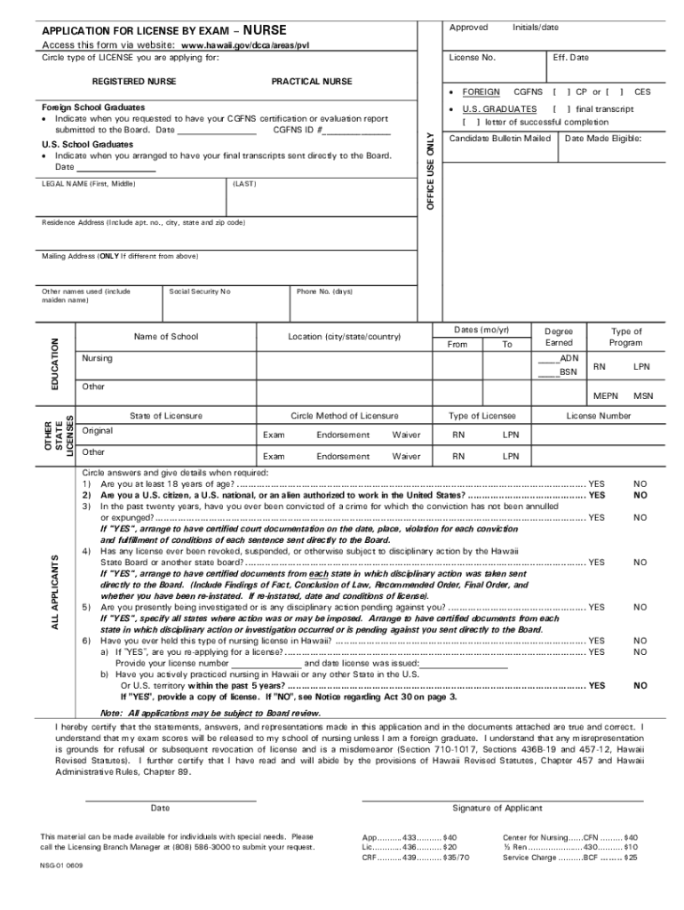 Hawaii Board of Nursing Application  Form