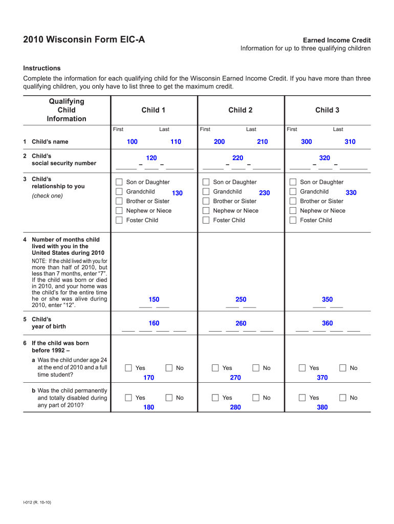 Print Wisconsin Form Eic a