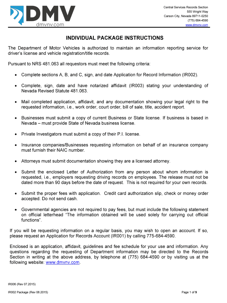  Nv Dmv Form Ir002 2015