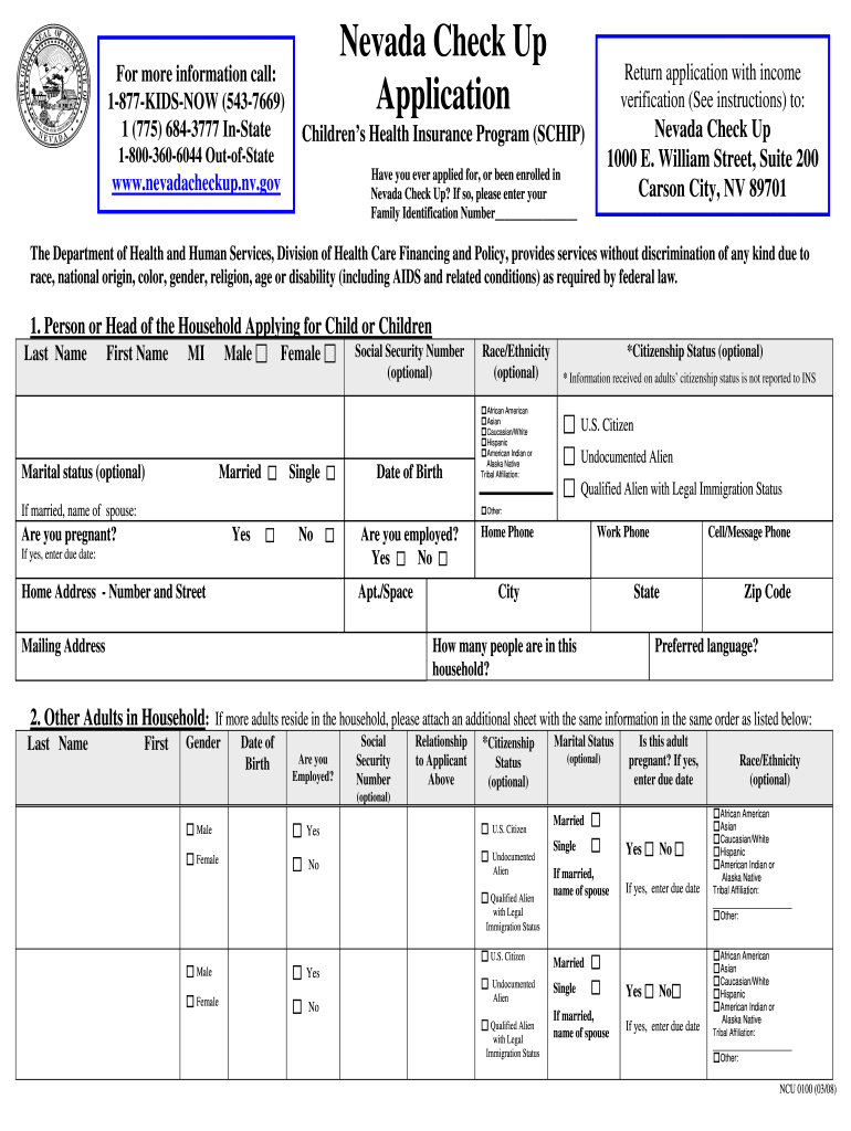  Nevada Check Up Application 2008