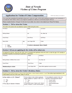 Victims of Crime Application Nevada  Form