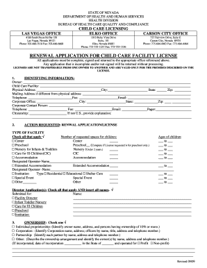 Renewal Application for Child Care Facility License Nevada Form