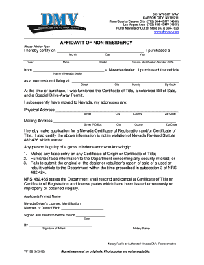 Affidavit of Residency Nevada  Form