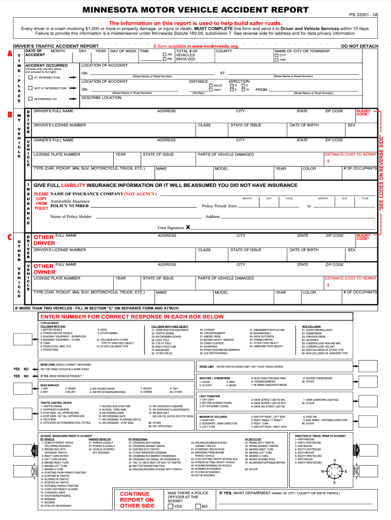 Mn Crash Report - Fill Out and Sign Printable PDF Template  signNow Within Vehicle Accident Report Form Template