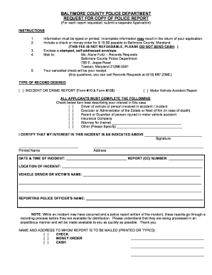 Baltimore County Police Report Request  Form