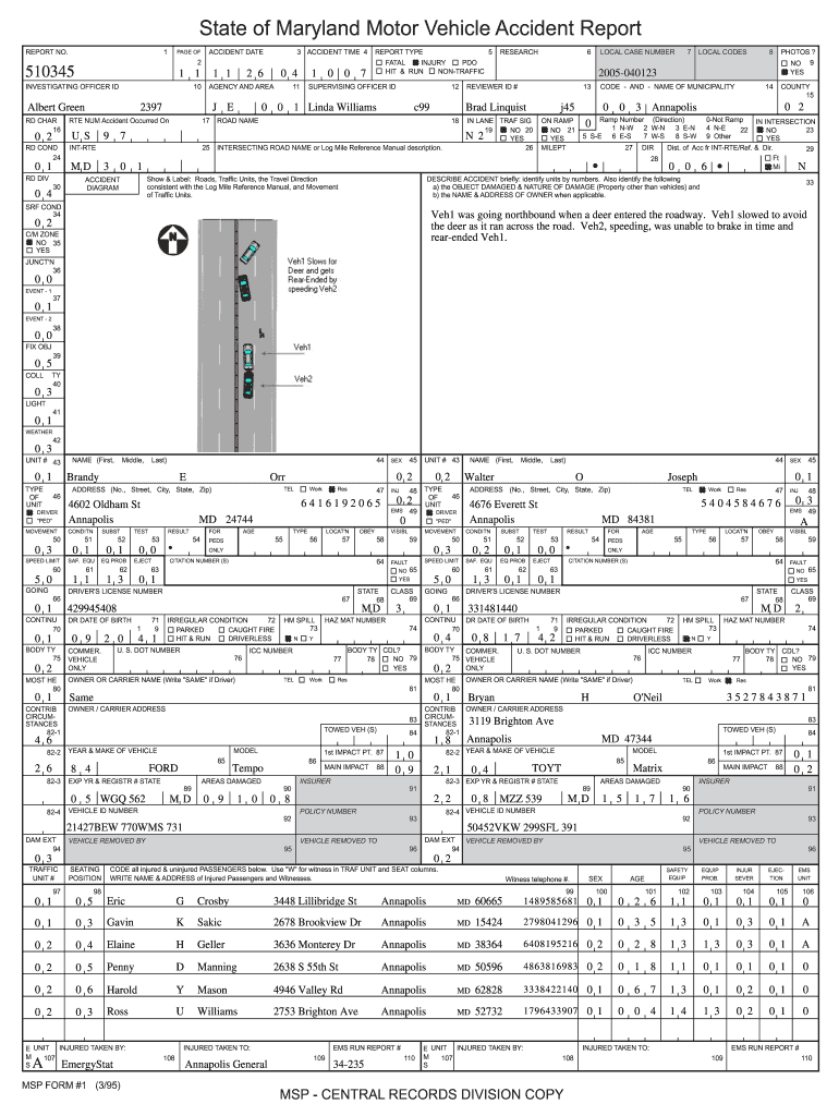 Maryland State Police Accident Report  Form