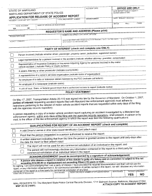Msp Accident Report  Form