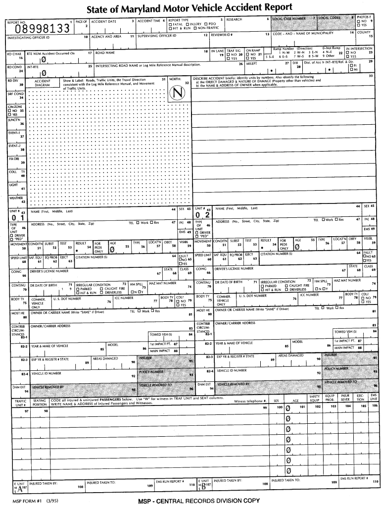 Maryland Accident Report  Form