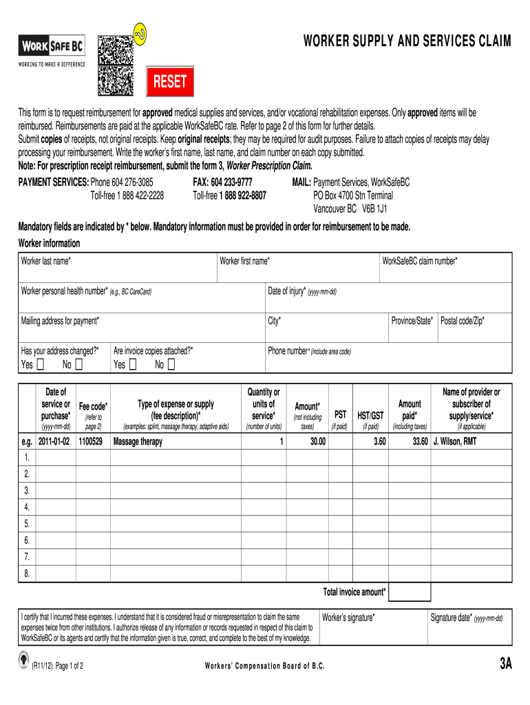 Worksafebc Form 3a