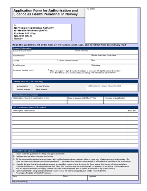 Norwegian Directorate of Health Registration  Form