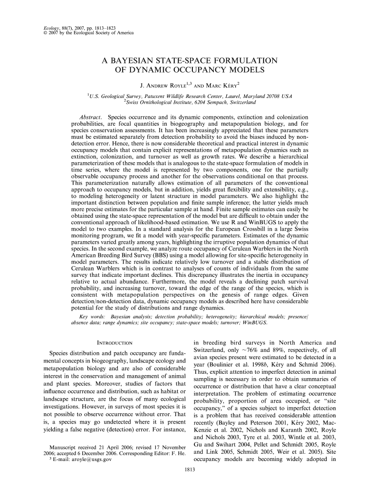 A Bayesian State Space Formulation of Dynamic