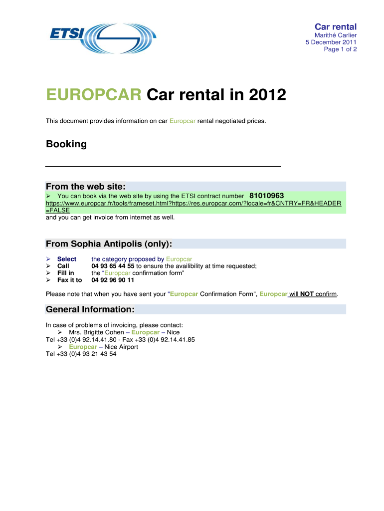  EUROPCAR Car Rental in ETSI Etsi 2011