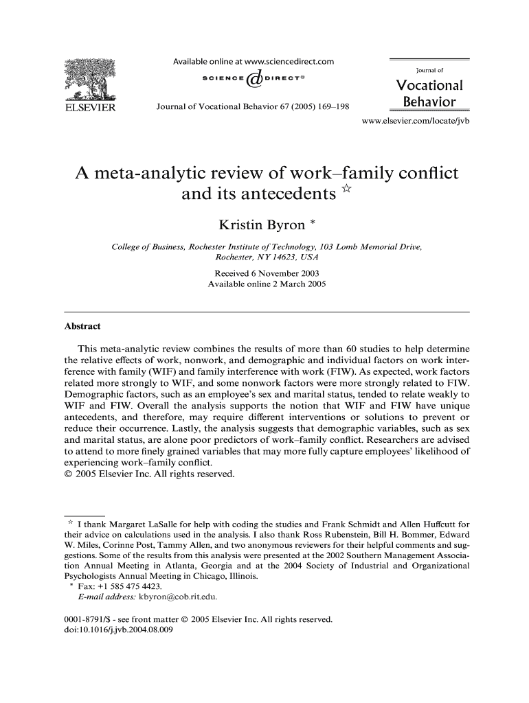 A Meta Analytic Review of Work Family Conflict and Its Antecedents Form