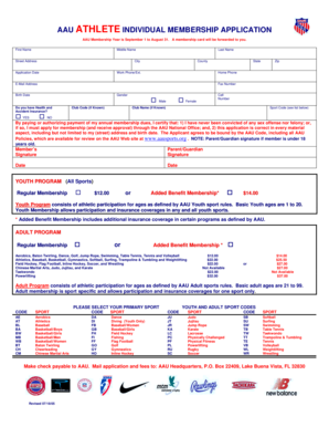 AAU ATHLETE INDIVIDUAL MEMBERSHIP APPLICATION  Form