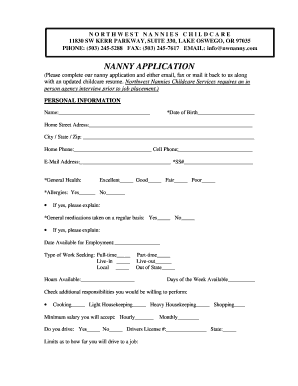 NANNY APPLICATION  Form