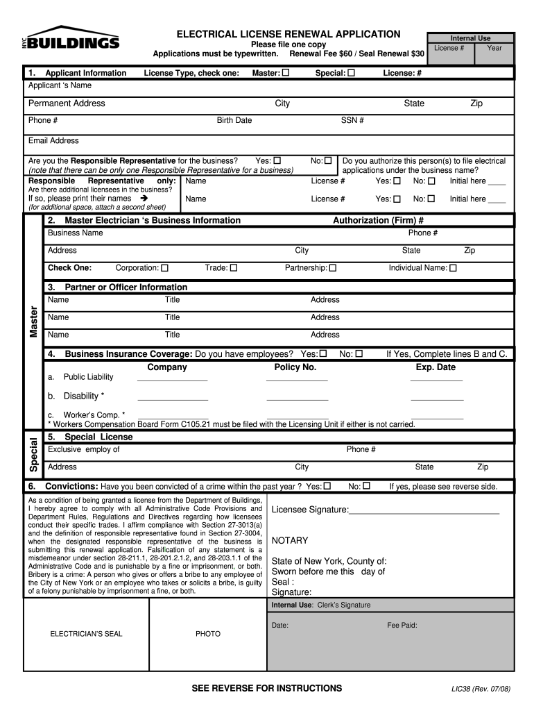 Nyc Master Electrician License Renewal Form