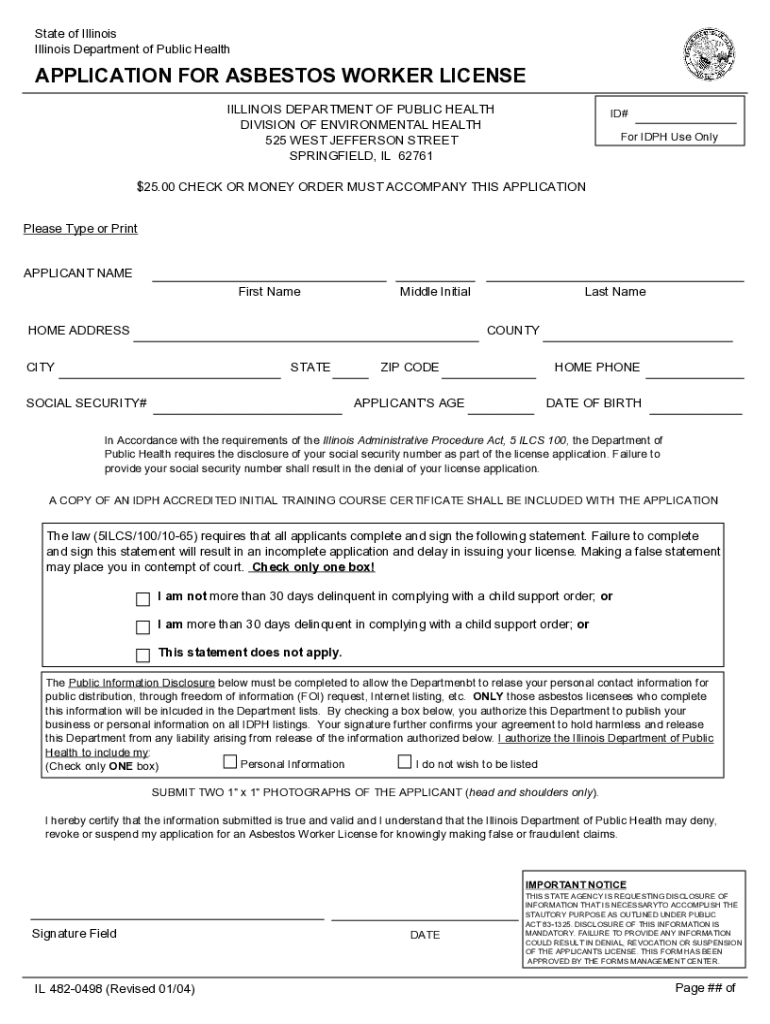  Illinois Asbestos License Application 2004-2024