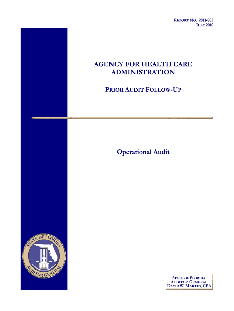 AGENCY for HEALTH CARE ADMINISTRATION Operational Audit  Form