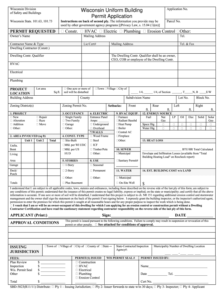  Wisconsin Building Permit Form 2011