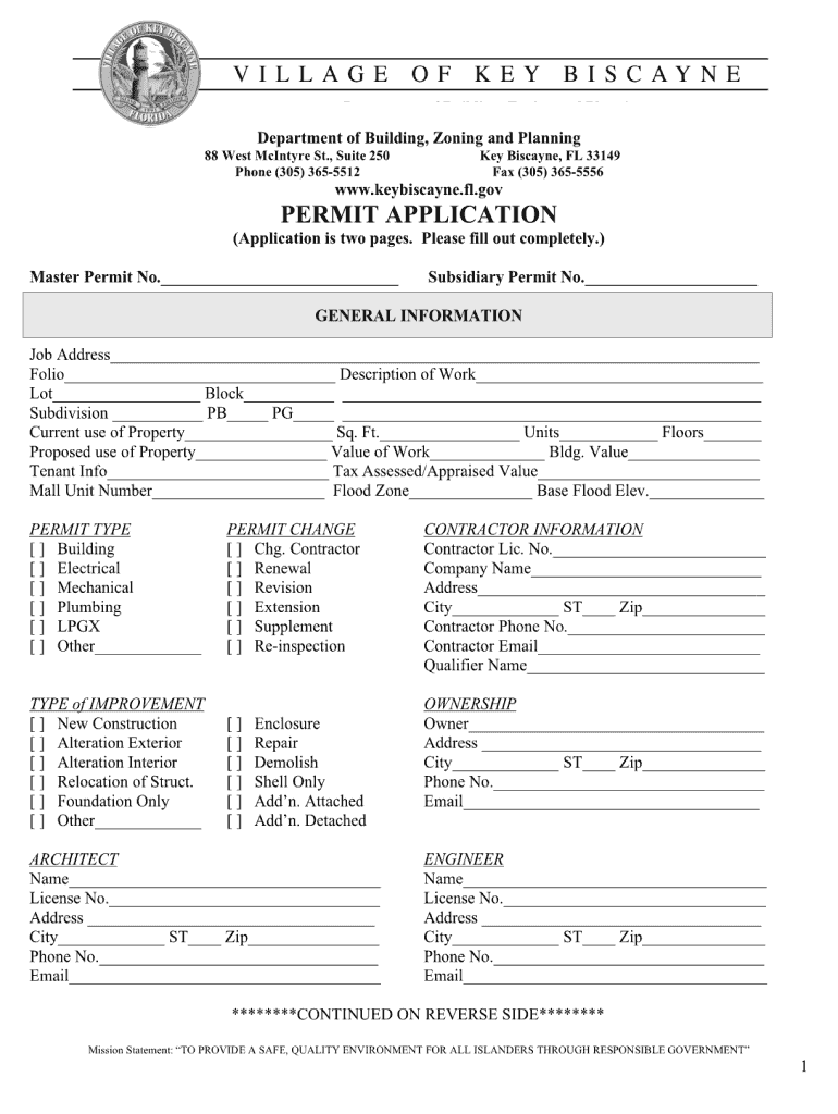  Key Biscayne Building Permit Applicationpdffillercom Form 2009