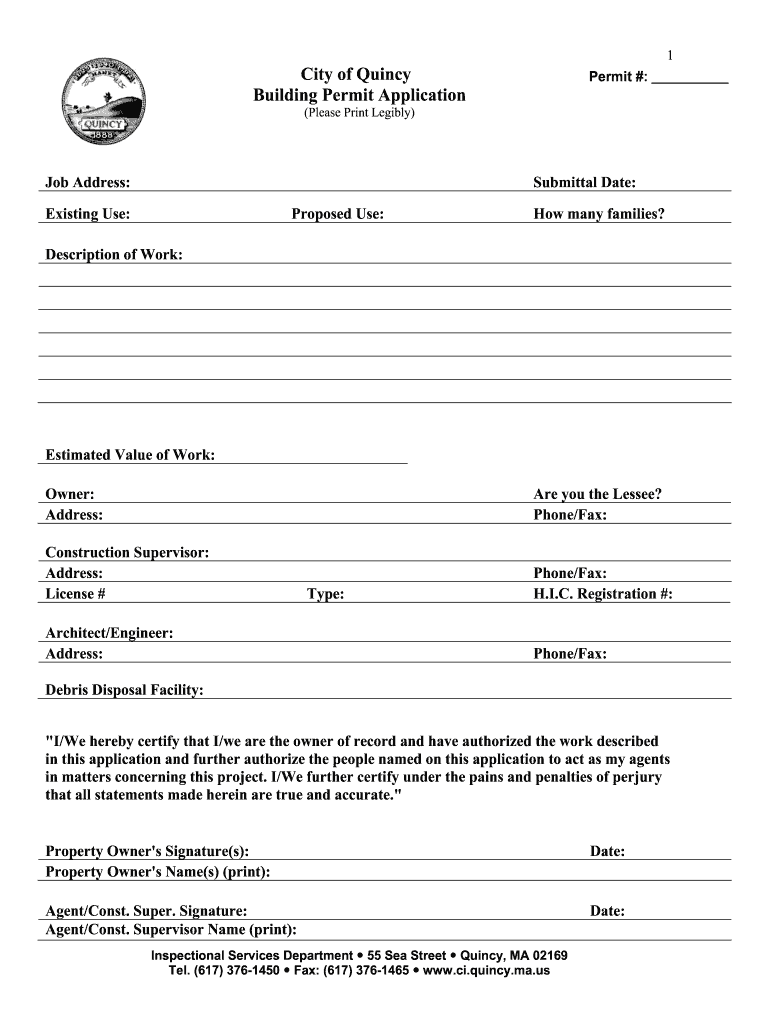 Quincy Buiding Department  Form