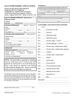 Applying for Elevator Permit in Fairfax County Va Form