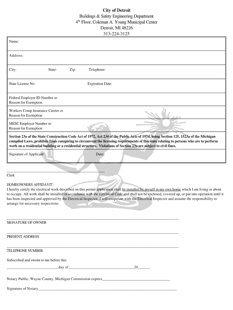 City of Detroit Electrical Permit  Form