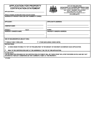 Philadelphia Resale Certificate  Form