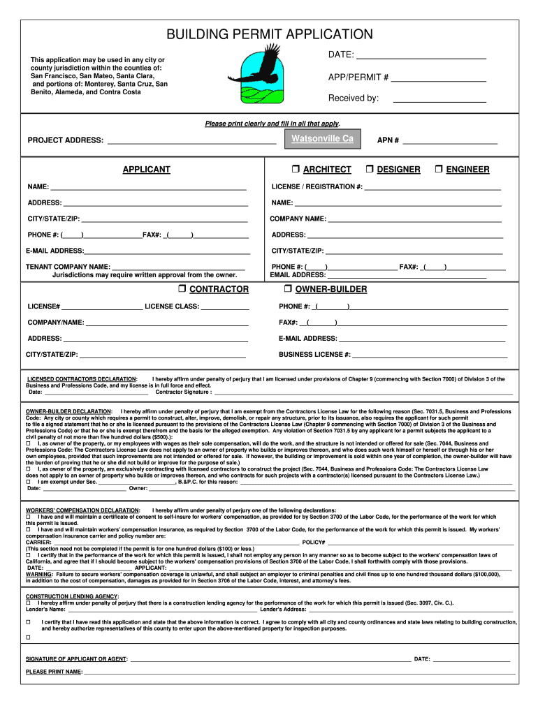 Building Permit Requirements Watsonville Form