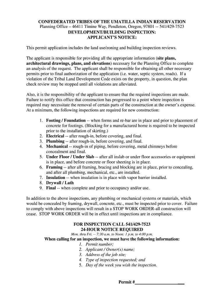 CONFEDERATED TRIBES of the UMATILLA INDIAN RESERVATION Planning Office 46411 Tmine Way, Pendleton, Oregon, 97801  541429 7523  Form