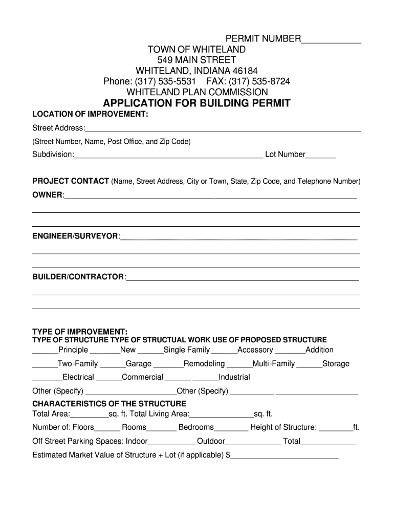 APPLICATION for BUILDING PERMIT  Town of Whiteland  Form