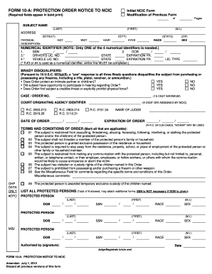 Form 10 a Protection Order Notice to NCIC Fccourts