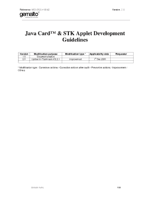 Java Card &amp; Stk Applet Development Guidelines Form