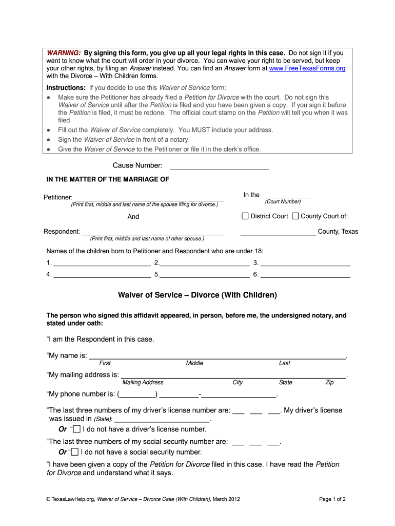 Waiver of Service Texas PDF  Form