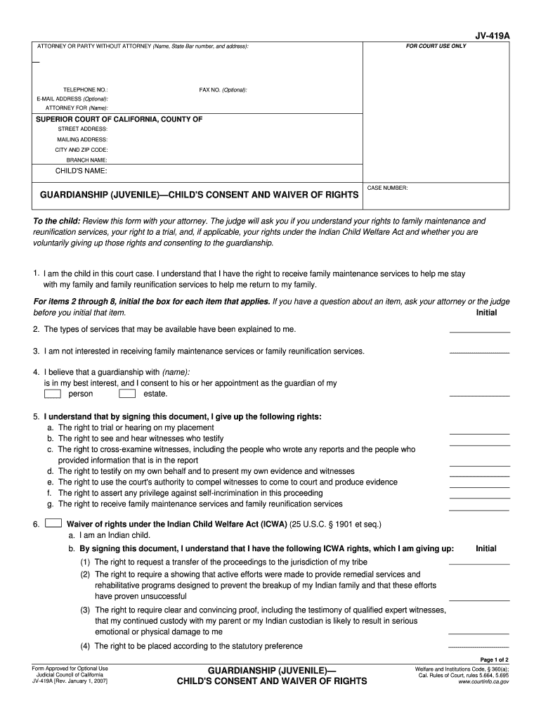  JV 419A  California Courts  State of California  Courts Ca 2007-2024