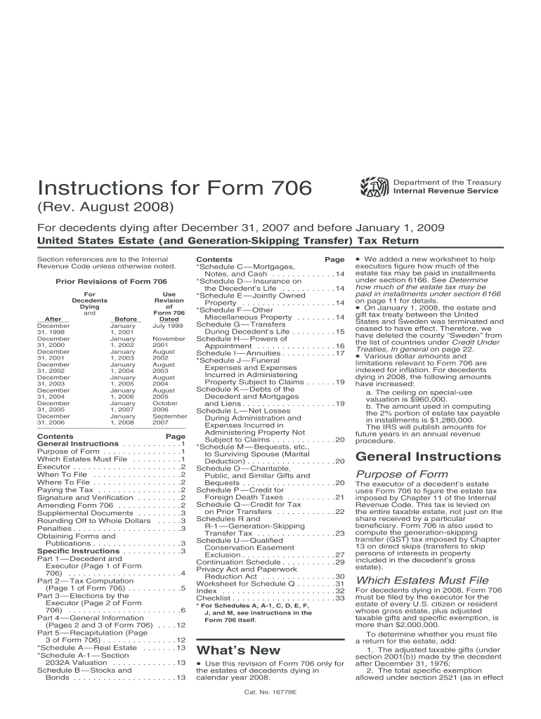 Instructions for Form 706 Rev August  Internal Revenue    Irs