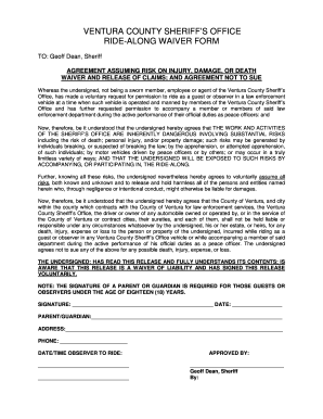 Ride along Form Ventura County Sheriff's Office