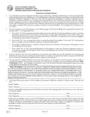  Nc Residential Property Owners Disclosure Fillable Form 2011