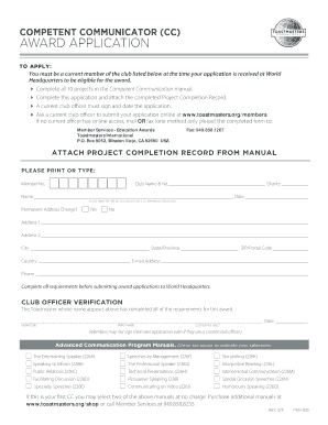 Toastmasters Competent Communicator Application Fillable Form