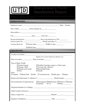 Needle Stick Injury Form Fill Out And Sign Printable Pdf Template Signnow