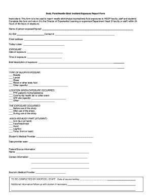 Body FluidNeedle Stick IncidentExposure Report Form Instructions Pharmacy Auburn