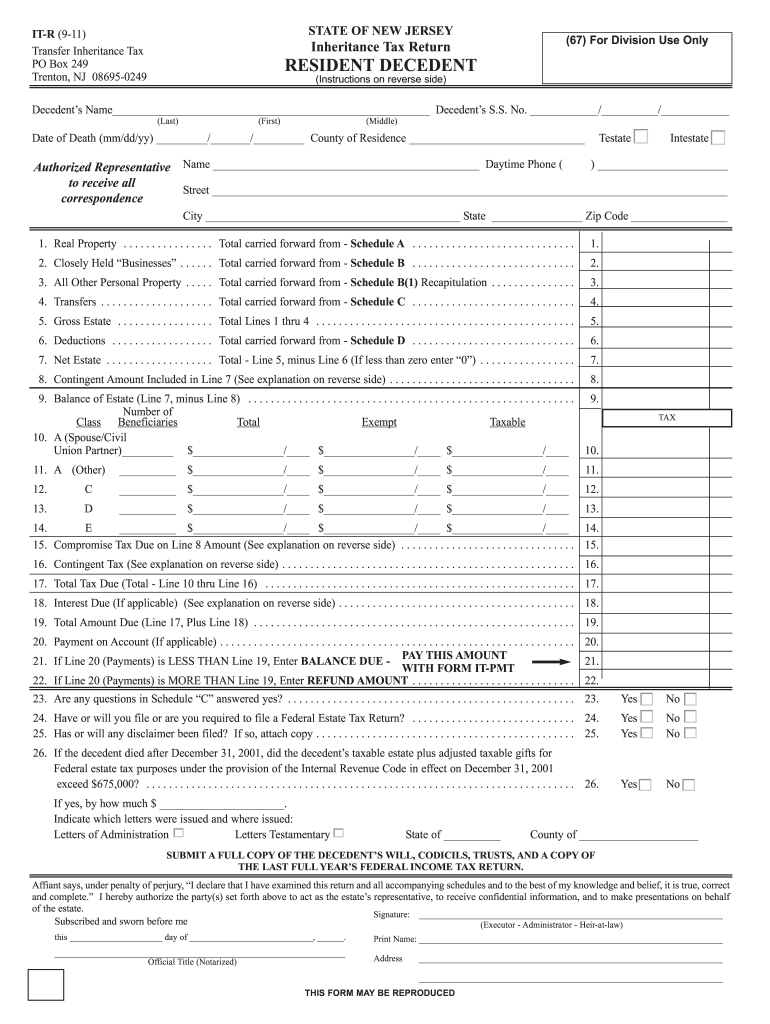 New Jersey Inheritance Tax  Form