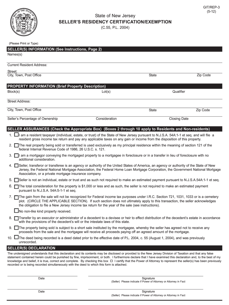  Sellers Residency Certification Form 2019