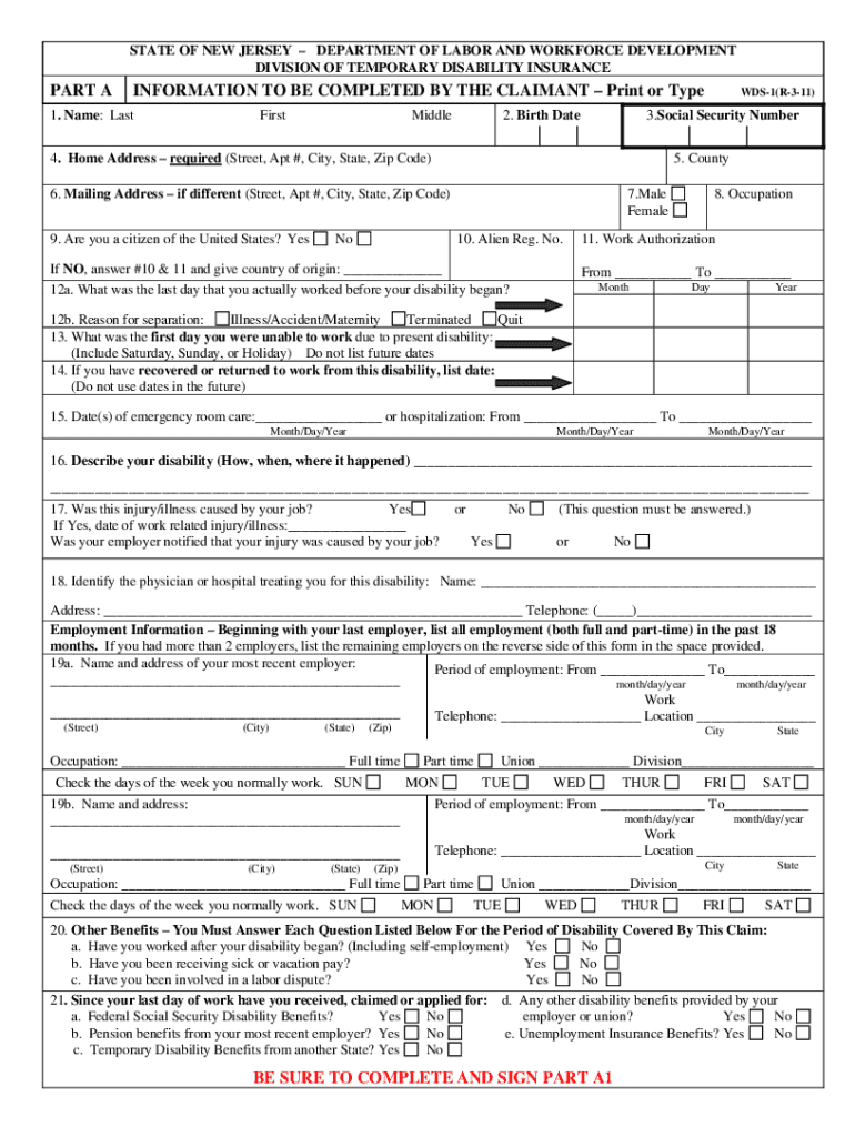 Nj Temporary Disability  Form