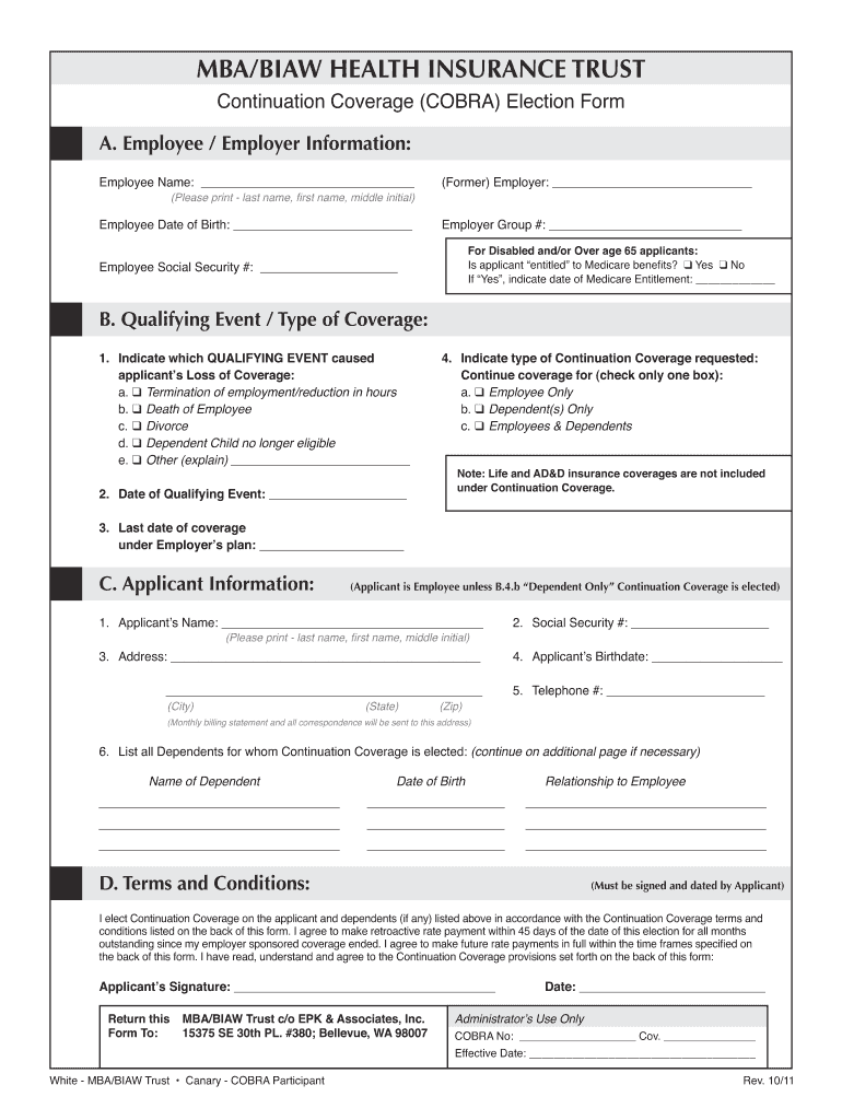 COBRA Election Form  EPK Benefits  Group Insurance Programs