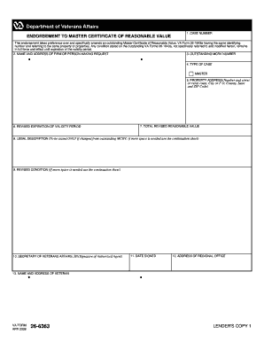 Certificate of Reasonable Value Va 26 1843  Form