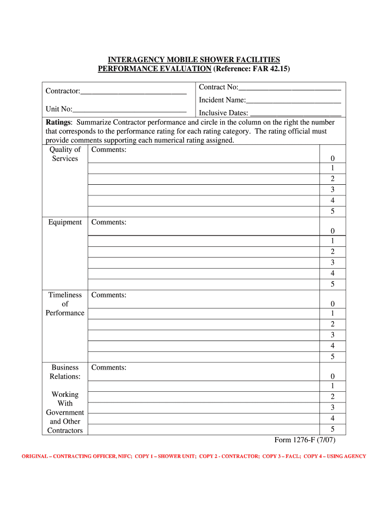 Shower Performance Evaluation Forms  Fs Fed