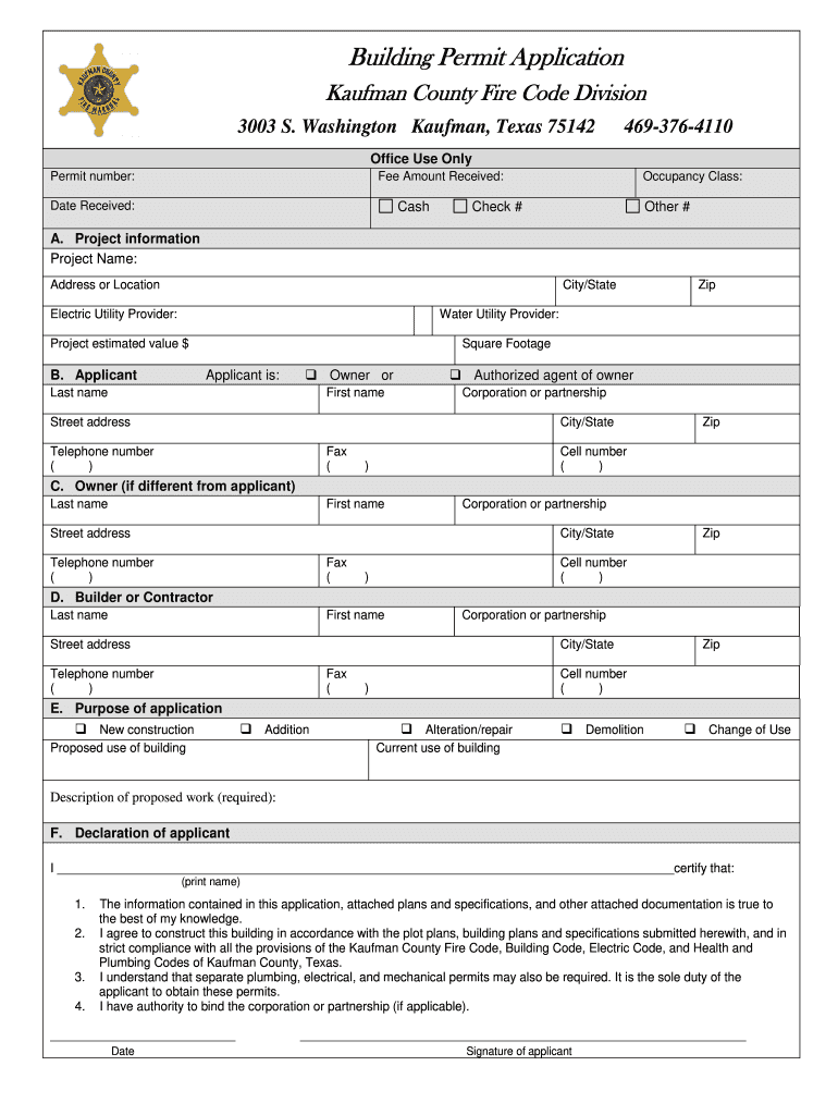 Coffmin Count Texas Building Department  Form
